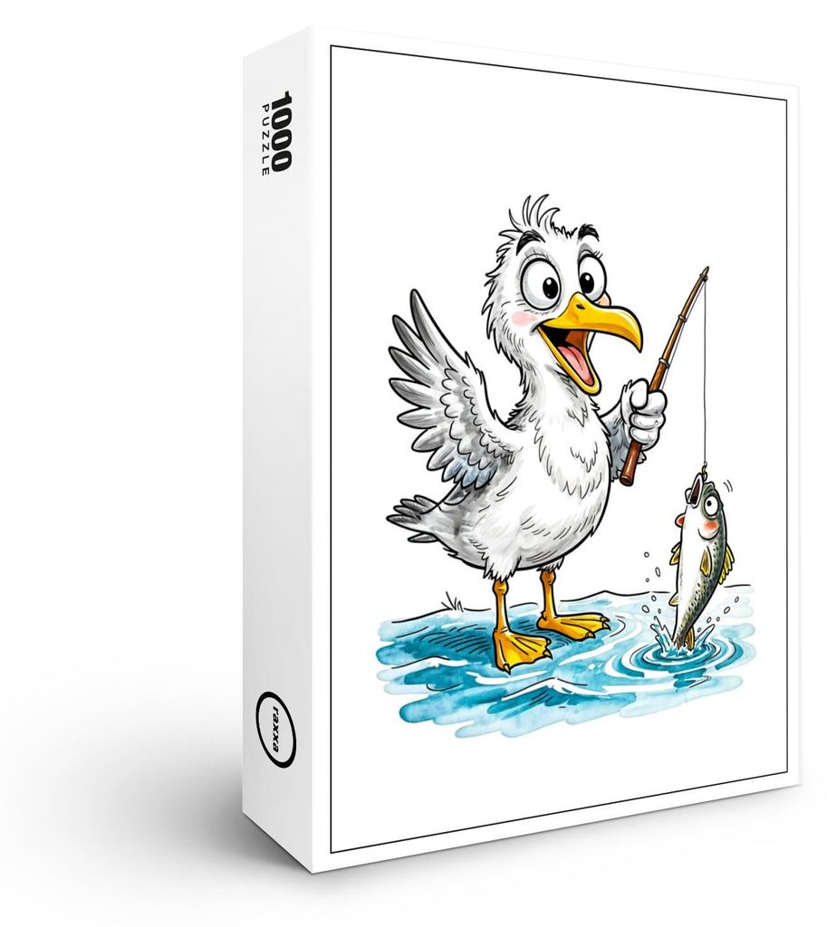 raxxa Premium-Puzzle "Seagull Fishing with Rod in Shallow Water", 1000 Teile