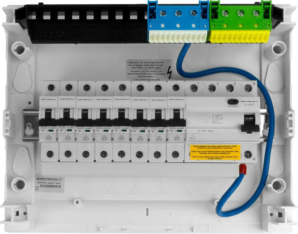 Sicherungskasten Hager Aufputz Verteilerkasten 1x12 Module 8xMCB 1xRCCB VDE verdrahtet Verteilerschrank Sicherungen 245x305x96,5mm Doktorvolt