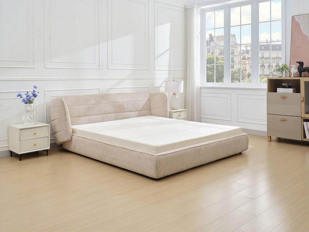 Bett 140 x 200 cm mit Kopfteil mit Seitenteilen - Bukla - Beige - LARUMO by Maison Céphy