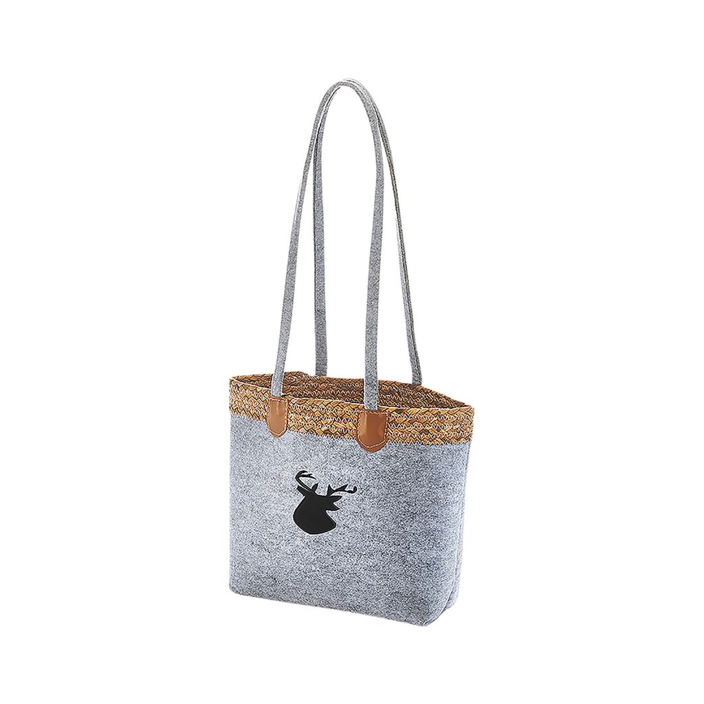 Kobolo Tasche aus Filz und Wasserhyazinthe - Hirsch - grau - 35x15x30 cm - Schultertasche Umhängetasche Shoppingbag Bag Transport Korb Shopper Beutel