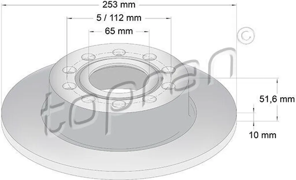 Disque de Frein Arrière TOPRAN 110 079 pour VW Golf V VI et Audi A3 8P