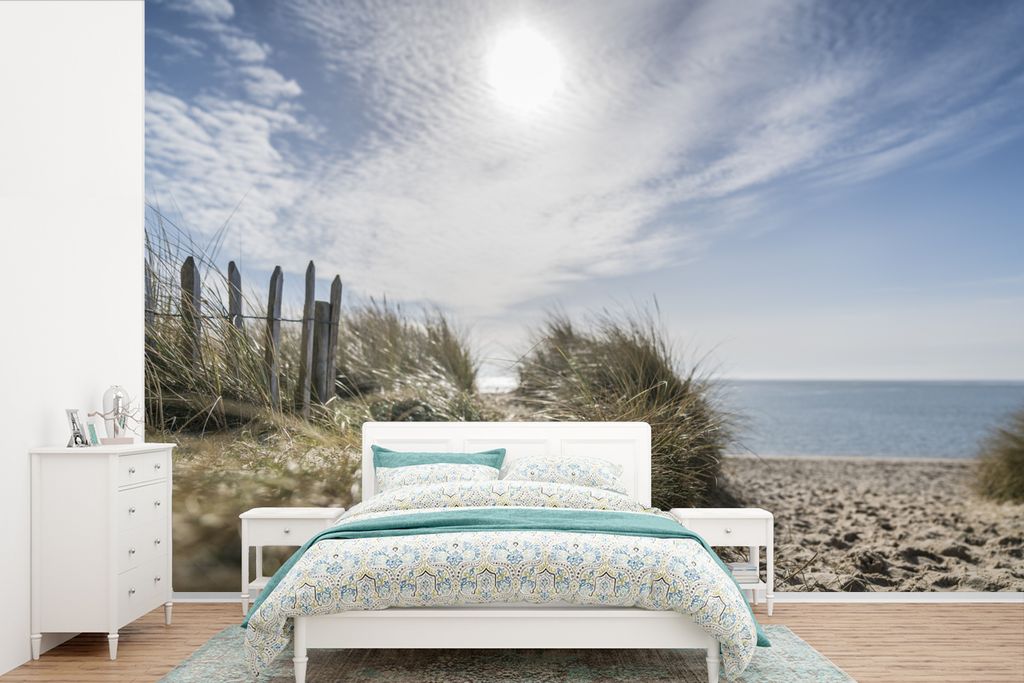 MuchoWow Fototapete für Wohnzimmer oder Schlafzimmer Wandtapete Vinyl Motivtapete Sonne - Wolken - Strand - 600x400 cm - Vinyltapeten