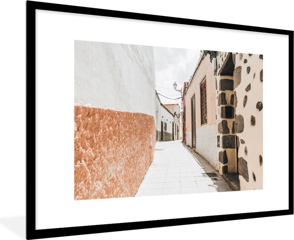 MuchoWow Gerahmtes Poster Haus - Weiß - Orange 90x60 cm - Poster mit Schwarzem Bilderrahmen Wandposter Rahmen Foto Bilder - Wanddekoration - Fotos