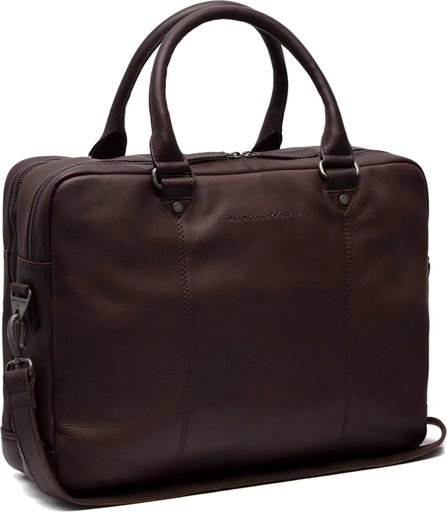 Serviette Ordinateur Portable Boston en Cuir Véritable Marron Foncé