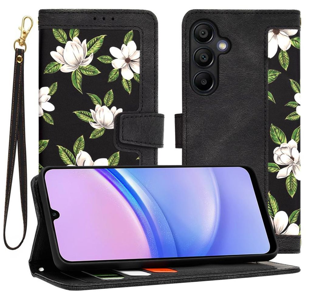 Techsuit FlipCraft Book Wallet Klapphülle mit Kabel für Samsung Galaxy A15 4G/5G - Flowers of the Dawn