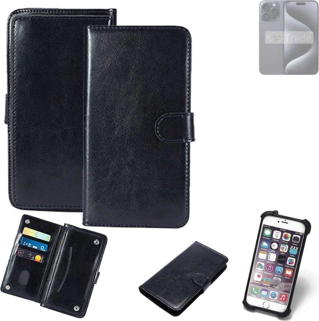 K-S-Trade 360° Hülle kompatibel mit Apple iPhone Pro Max schwarz Kunstleder Case BookCase WalletCase Kunstlederederhülle Handyhülle, Rundumschutz