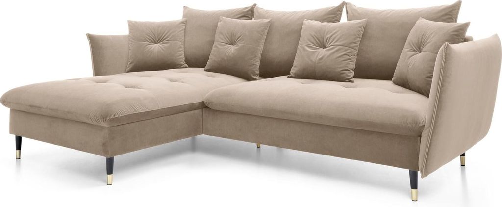 FURNLUX Ecksofa Glam Beige Und Schwarz Und Gold 258cm / Hauptfarbe: Beige / Abmessungen: 258 x 91 x 167 cm