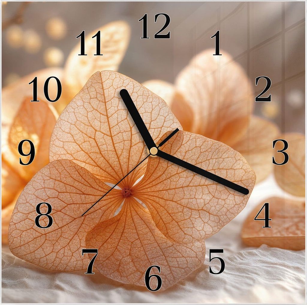 Wanduhr aus Glas mit Motiv Blumenarrangement- 30 x 30 cm - inkl. Aufhängesystem