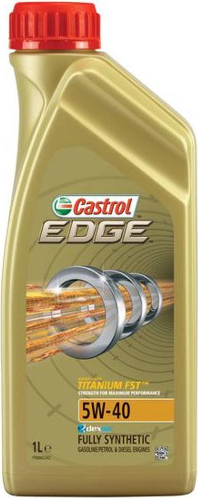 A bottle of Castrol Edge Titanium FST 5W-40 fully synthetic engine oil.