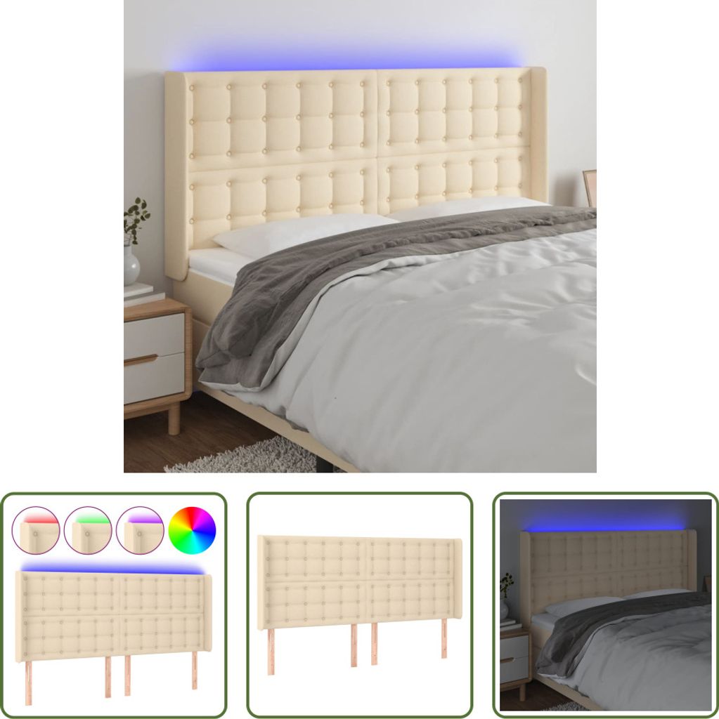 The Living Store LED Kopfteil Creme 183x16x118/128 cm Stoff
