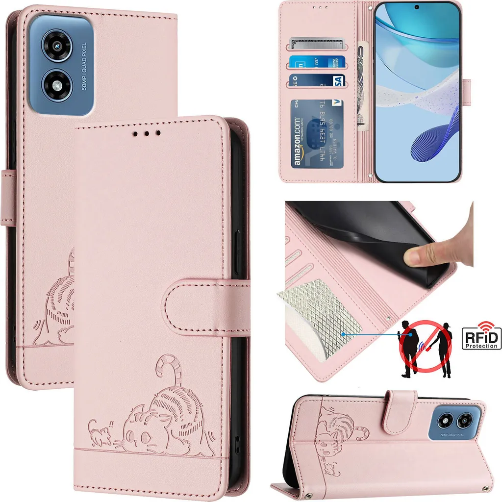 Offerta Custodia Motorola Moto G 2024 Rosa Gatto Flip Wallet