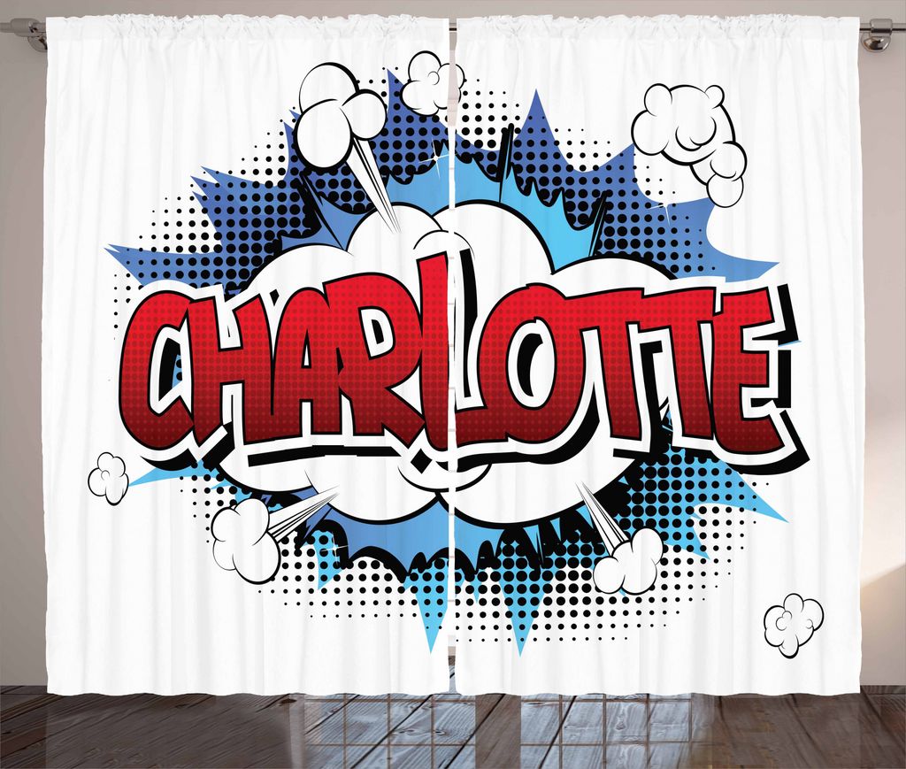 ABAKUHAUS Charlotte Rustikaler Vorhang, Female Name Cartoon, Wohnzimmer Universalband Gardinen mit Schlaufen und Haken, 280 x 175 cm, Mehrfarbig