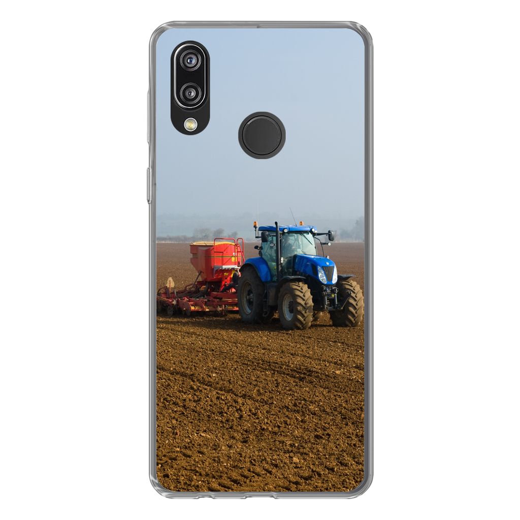MuchoWow Handyhülle Schutzhülle Hülle für Huawei P20 Lite (2020) Traktor - Blau - Nebel Silikon Softcase Handy Hülle - Kartenhalter