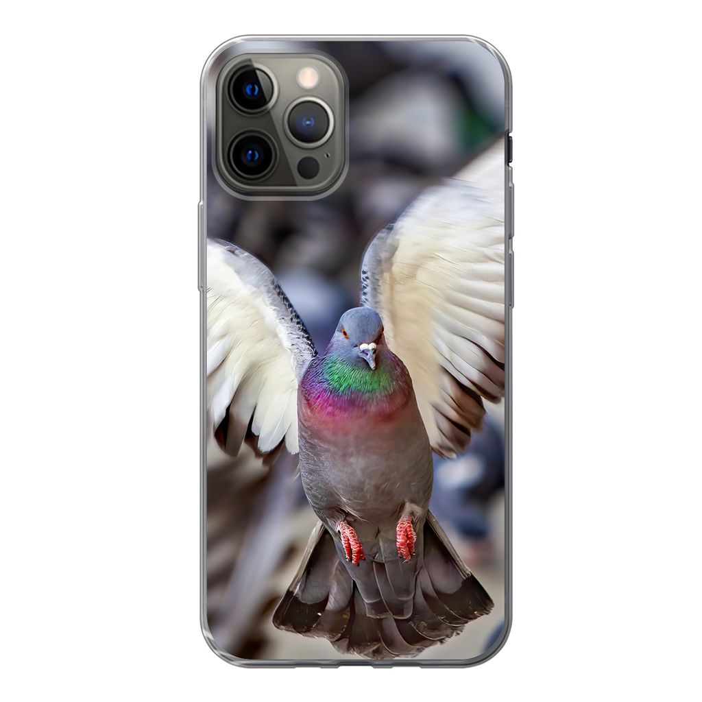 MuchoWow Handyhülle Schutzhülle Hülle für iPhone 12 Pro Nahaufnahme einer fliegenden Taube Silikon Softcase Handy Hülle - Abdeckung