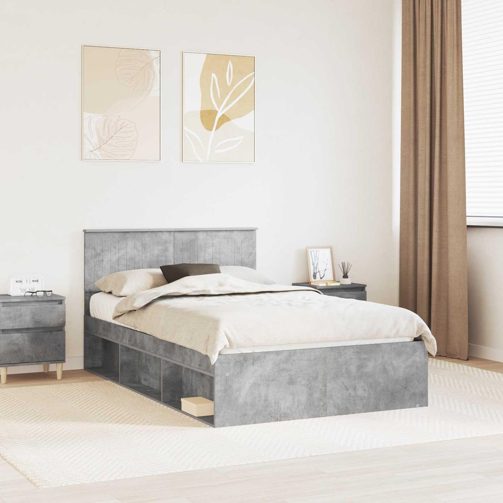 "Schlussverkauf" Einzelbett 1 PLACE - bettrahmen moderne - mit Kopfteil - Beton 120x190 cm Massives Kiefernholz C1935
