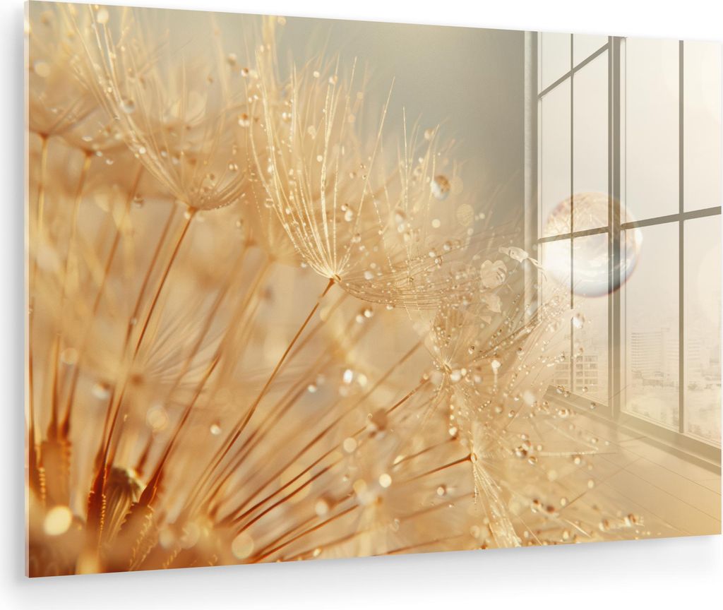 MuchoWow Glasbilder - Bilder auf Wandbild - Foto auf Glas Löwenzahn - Wasser - Natur - Pflanzen - Modern 30x20 cm Wanddekoration aus Glas - Acrylg...