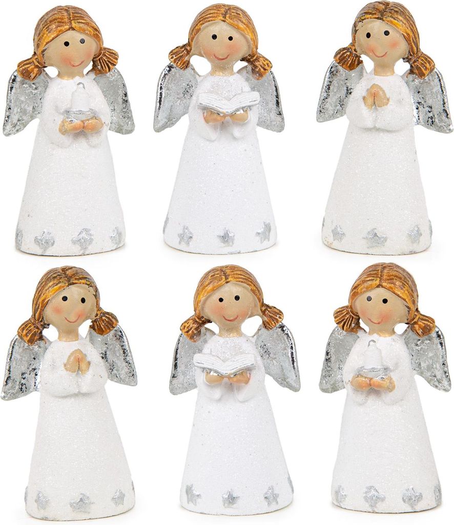 Logbuch-Verlag 6 mini Engel Figuren weiß Silber glitzernd kleine Schutzengel Geschenke für Kinder Freunde Kollegen 6,5 cm