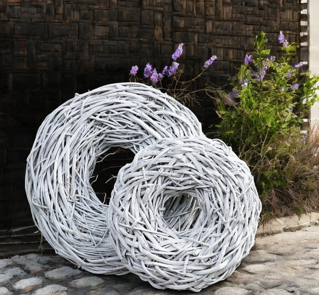 Ghirlanda di liane rustiche bianche 50 cm - Decorazione per esterni fatta a mano