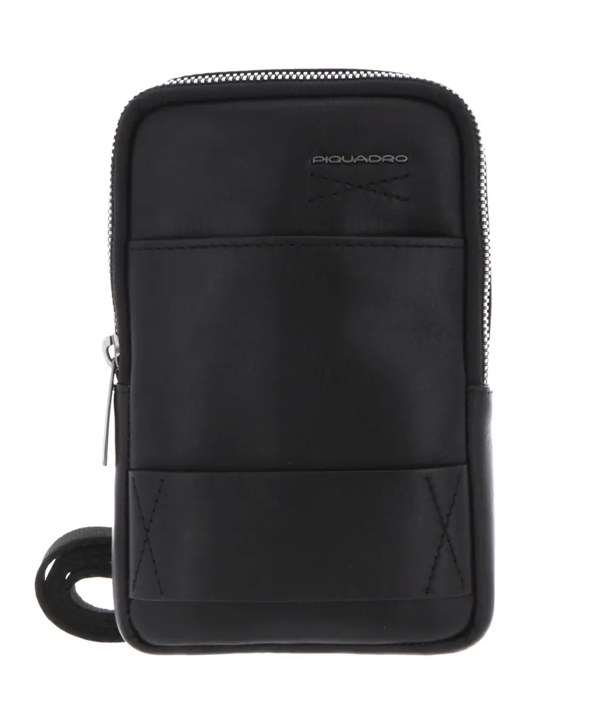 PIQUADRO Obidos Pocket Crossbody Bag Nero - Sacoche Fine en Cuir Noir