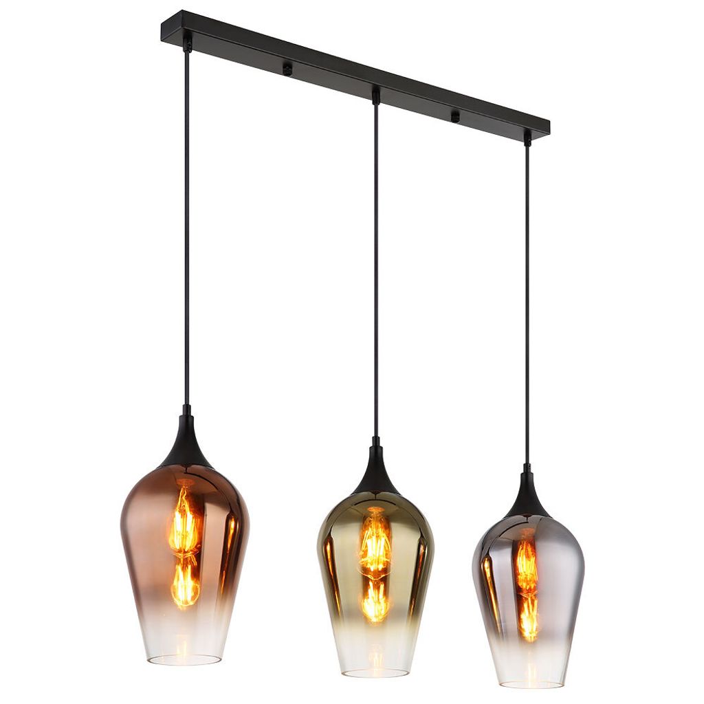 Hängeleuchte, schwarz, Glas mehrfarbig, H 120 cm