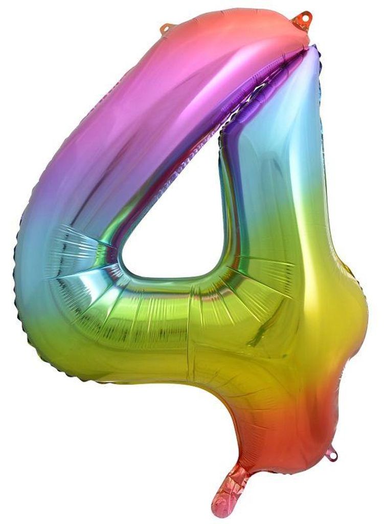 Folieballon, getal 4, regenboogkleuren, 85 cm Productafbeelding 