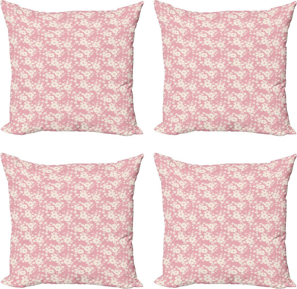 ABAKUHAUS Blume Kissenbezug Set (4 Stück), Floral Feminine Muster Blatt, Moderner Doppelseitiger Digitaldruck, 50 cm x 50 cm, Blassrosa und Eggshell