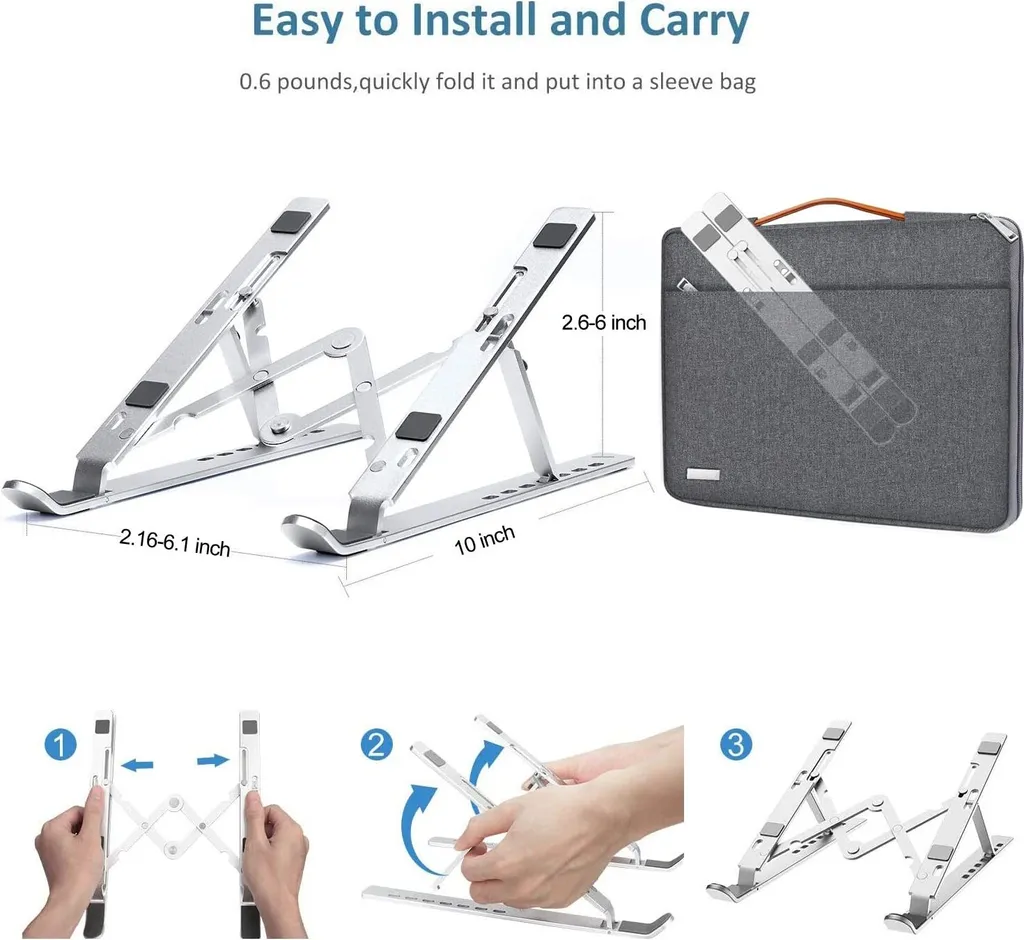 Stand Laptop Alluminio Argento: Supporto Regolabile per PC e MacBook - 4