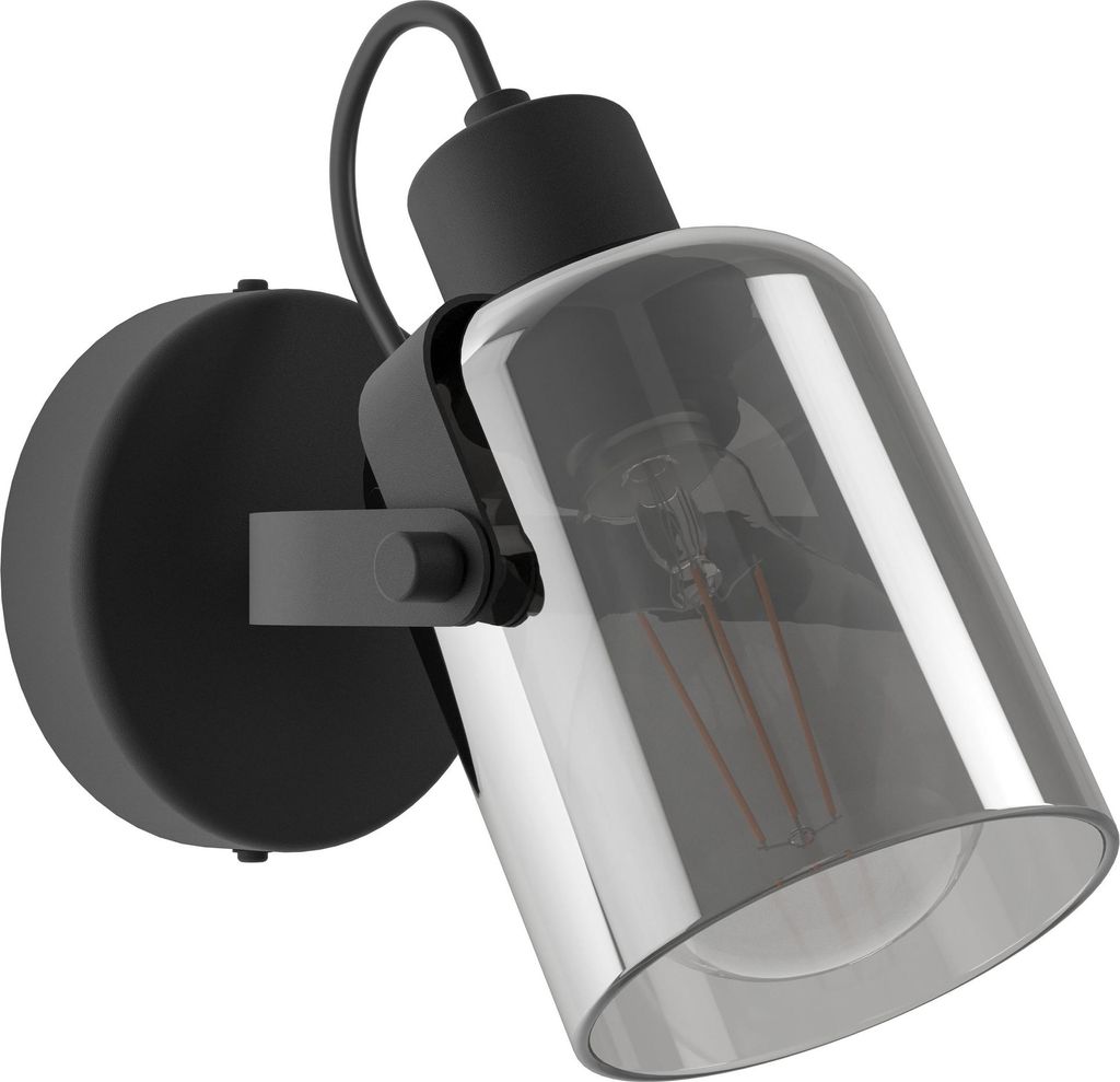 EGLO Wandlampe innen Berregas, Rauchglas Wandleuchte mit schwenkbarem Strahler, Schlafzimmerlampe aus Metall und Glas bedampft in Schwarz, E27 Fassung