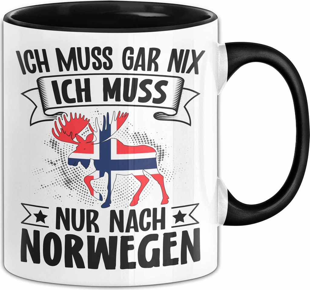 Norwegen Tasse Geschenk Ich Muss Gar Nix Ich Muss Nur Nach Norwegen Geschenkidee Geburtstag Kaffee-Becher (Schwarz)