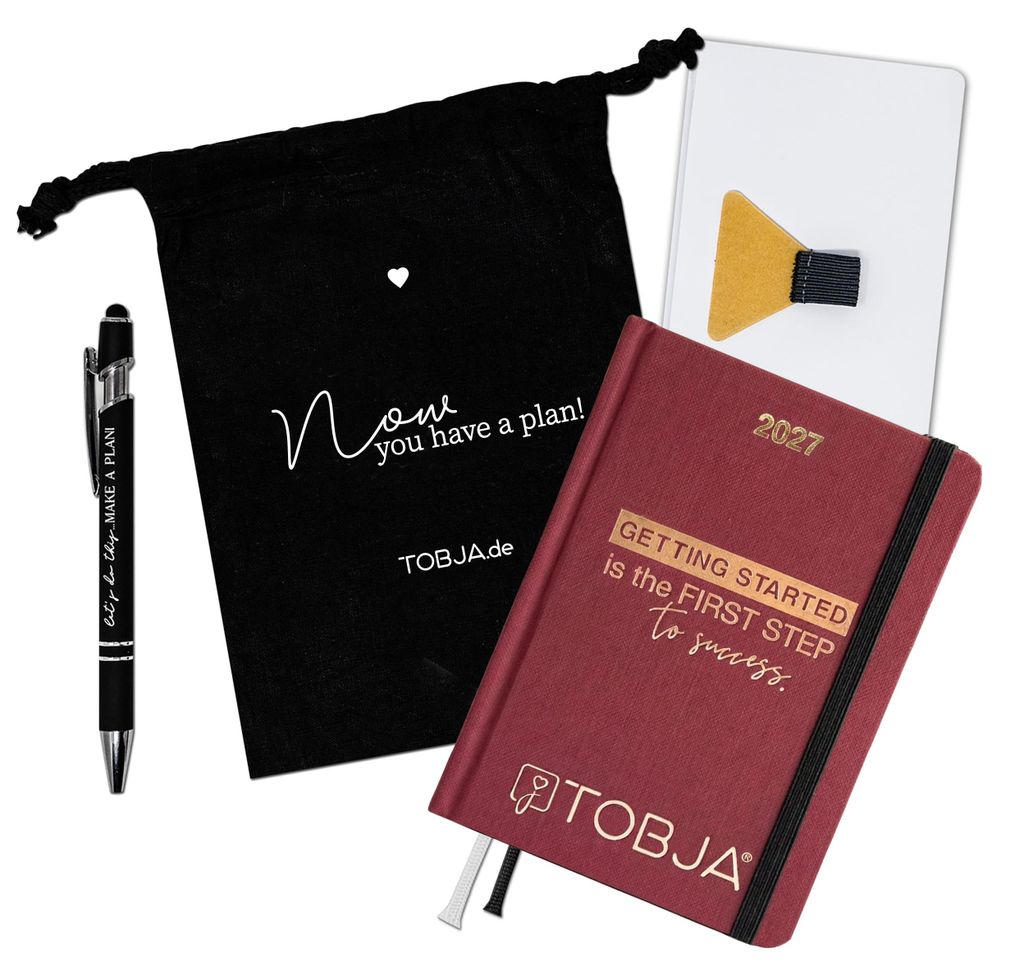Taschenkalender 2027 A6 Rot Set - 1 Woche 2 Seiten, Produktbild 