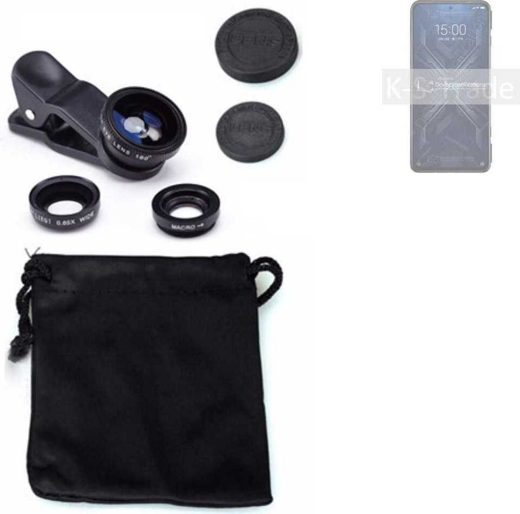 K-S-Trade Smartphone Kamera Linsen Set Kompatibel mit Xiaomi Black Shark 4 3in1 Clip-On Kamera Adapter Macro Weitwinkel FishEye Fischauge Objektiv