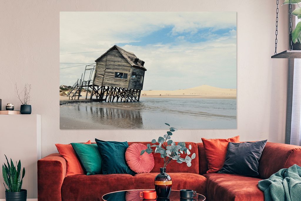 OneMillionCanvasses - Leinwandbilder - 150x100 cm, Verlassenes Gebäude am Strand, Wandbilder Kunstdruck Wanddekoration