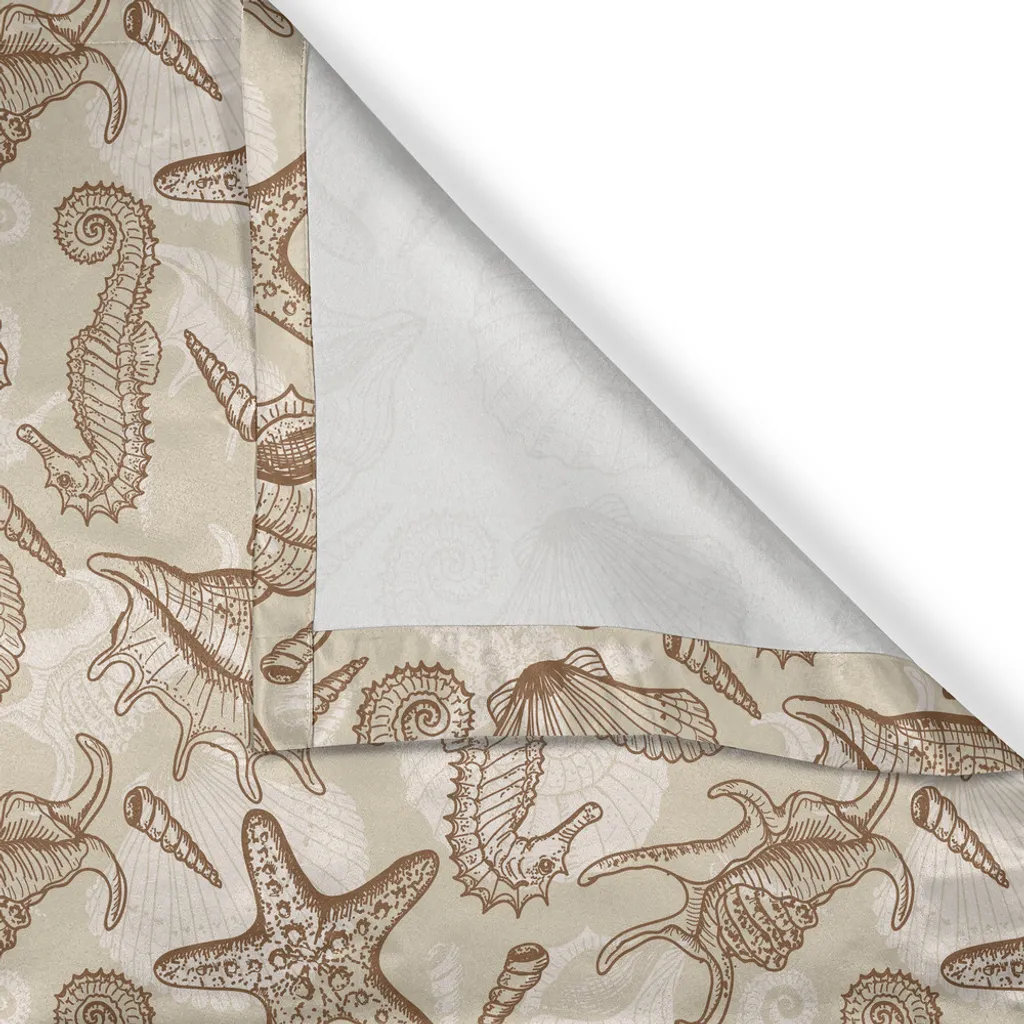 ABAKUHAUS Tenda con occhielli beige, illustrazione in stile retrò con animali marini esotici, conchiglie, stelle marine e cavallucci marini, contemporanea, tende decorative a 2 pannelli, 280 cm x 225 cm, beige - 3