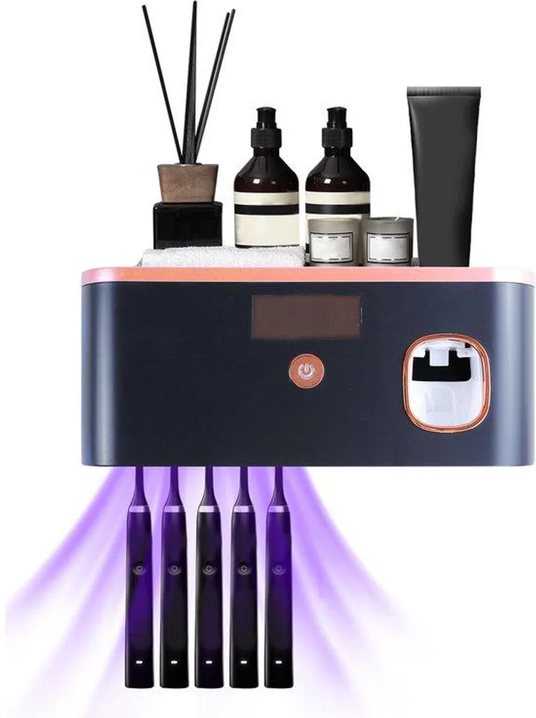 Support brosse à dent électrique désinfection UV et distributeur noir