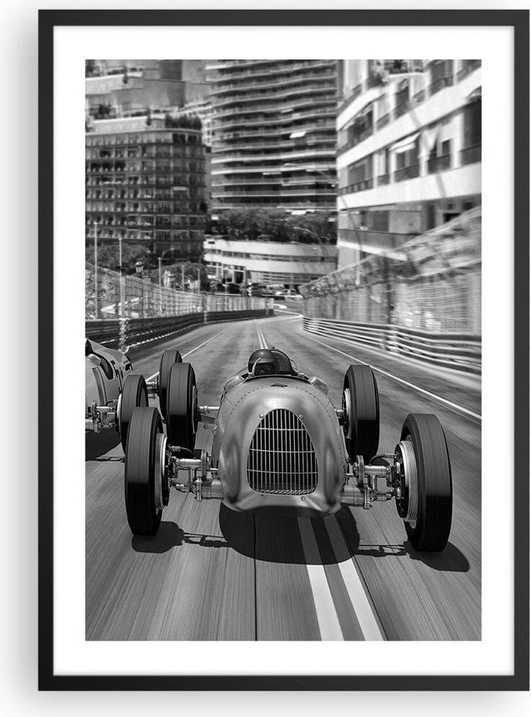 Gerahmtes Poster - Schwarzer Rahmen - Formel 1 Retro - 50x70 cm - Wand Bild - Wanddeko - Wandbilder - Kunstposter - Wandposter - Bilderrahmen - Bil...