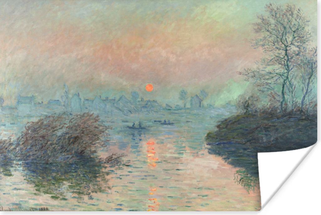 MuchoWow Poster Sonnenuntergang an der Seine - Gemälde von Claude Monet 180x120 cm - Fotoplakat