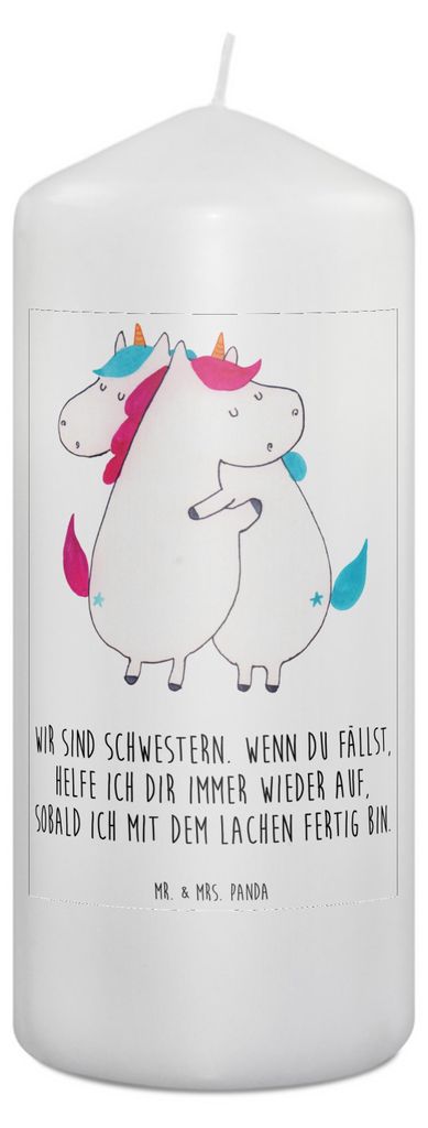 Mr. & Mrs. Panda Kerze Einhörner Umarmen 19 x 8 cm - Weiß - Geschenk, Familie, BFF, Einhorn, Stumpenkerze, Wachskerze, Liebe, Unicorn, Blockkerze...