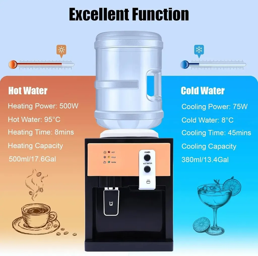 Distributeur d'eau électrique de table 220V noir pour eau chaude 95°C