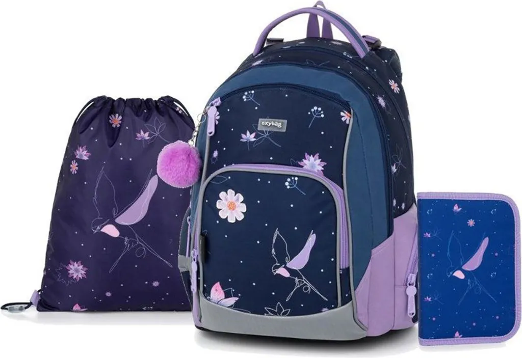 OXYBAG Fiori Oxy Go Set 3 Pezzi | Zaino Ergonomico per la Scuola