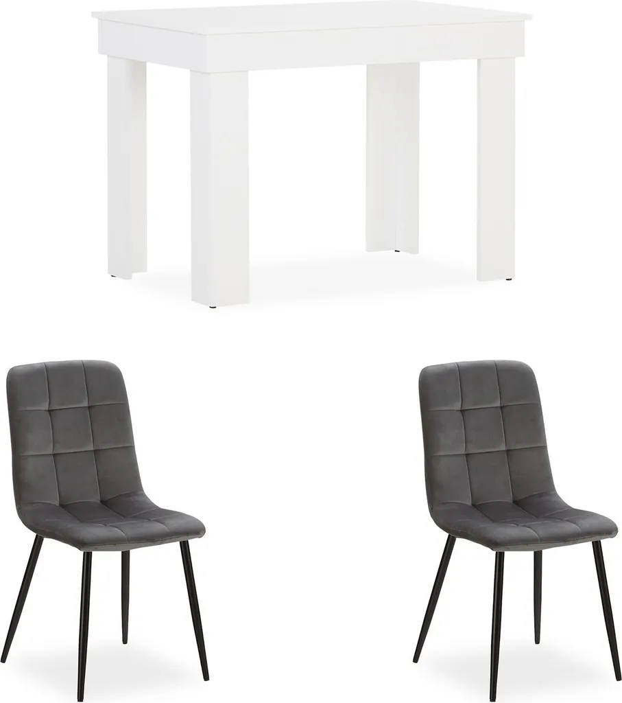 Ensemble Coin Repas Table Blanche 90x60 et 2 Chaises Velours Gris - 2