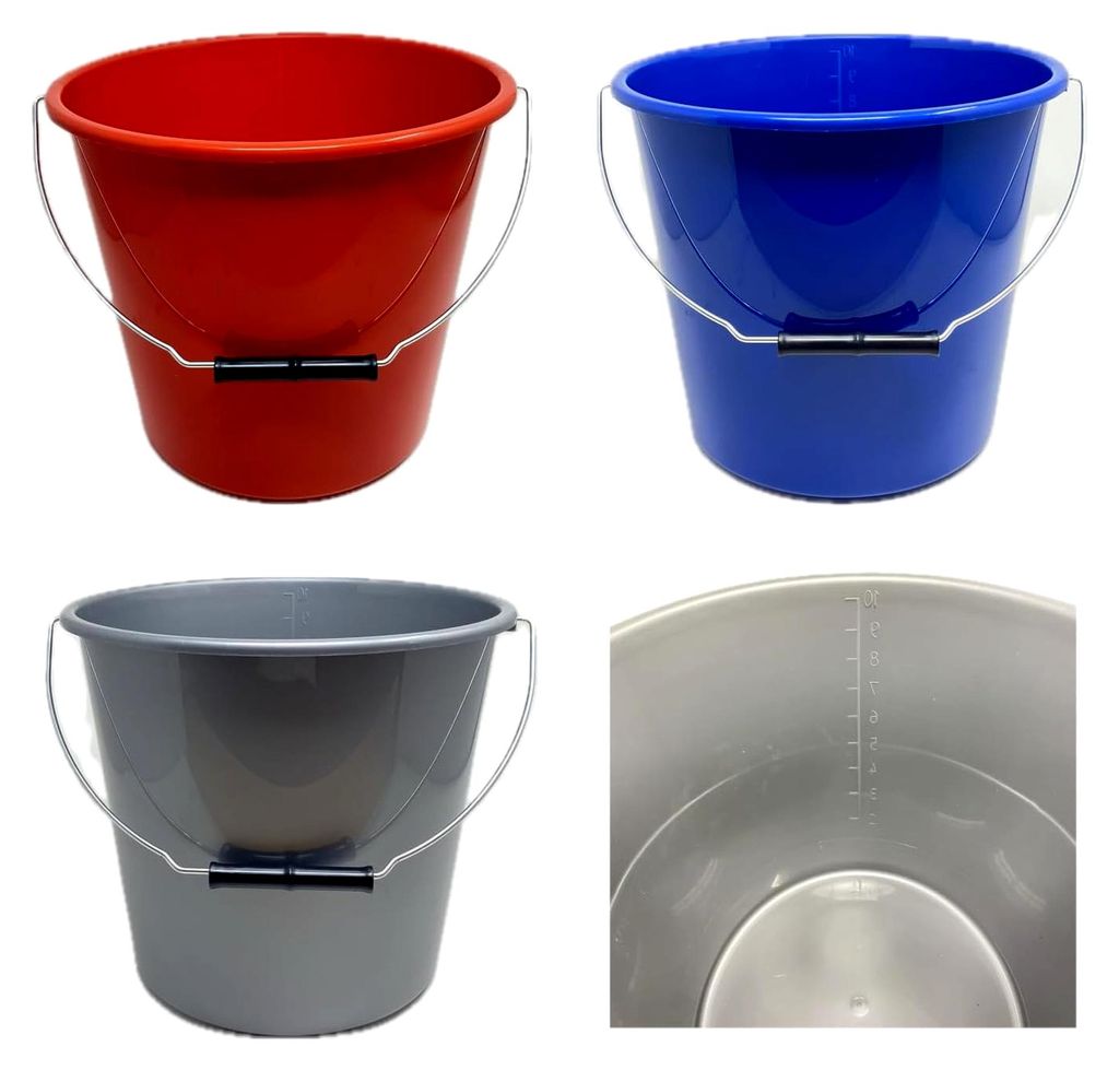 Haushaltseimer Praktischer Putzeimer & Wassereimer für Haus & Garten Erhältlich in 5L oder 10L Farbliche Sortierung (Blau, Rot, Grau) - robuste &...