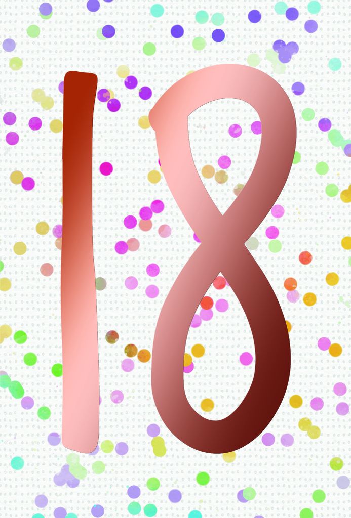 18. Geburtstag Karte mit Briefumschlag bunte Punkte, roségoldene Metallicfolie