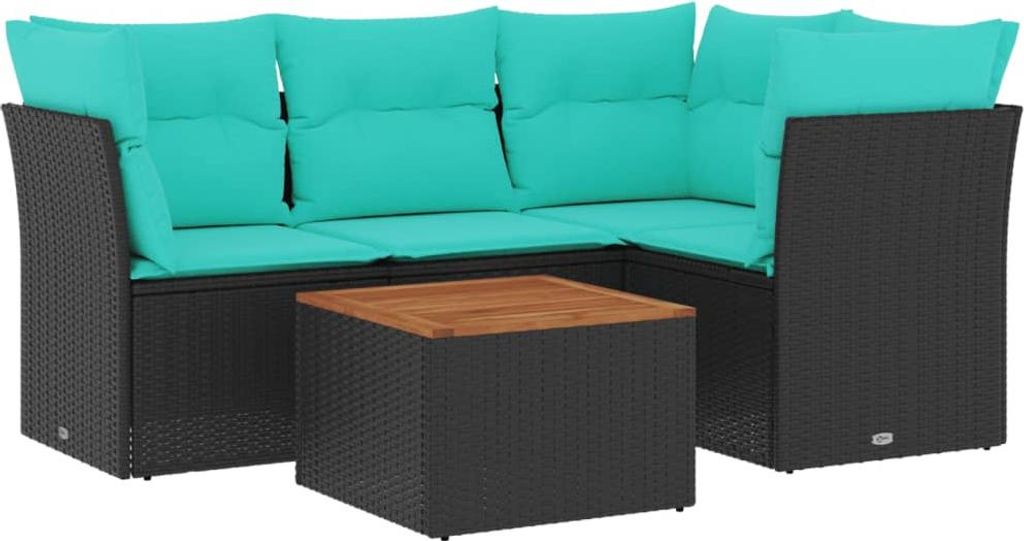 vidaXL 5-tlg. Garten-Sofagarnitur mit Kissen Schwarz Poly Rattan