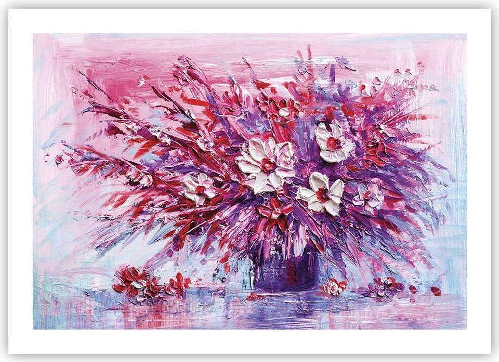 Poster - Poster ohne Rahmen - Pastos Blumen Rosa - 70x50 cm - Wand Bild - Wanddeko - Wandbilder - Kunstposter - Wandposter - Bilder - Kunstdruck - ...