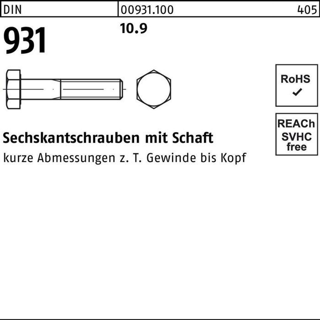 Reyher Sechskantschrauben DIN 931 10.9 M 5x45 (200 Stück)