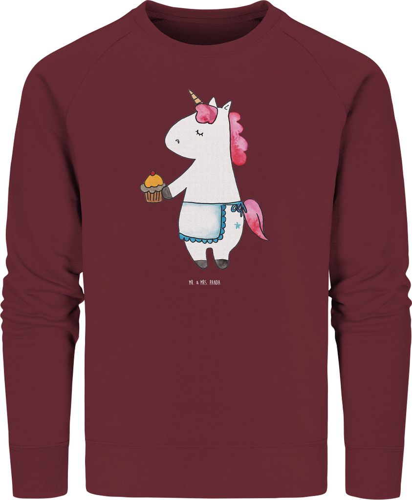 Mr. & Mrs. Panda Bio Baumwoll Pullover Einhorn Muffin Größe L - Burgundy - Geschenk, Geburtstagsgrüße, Sweatshirt, Glückwünsche, Pulli, Gebur...