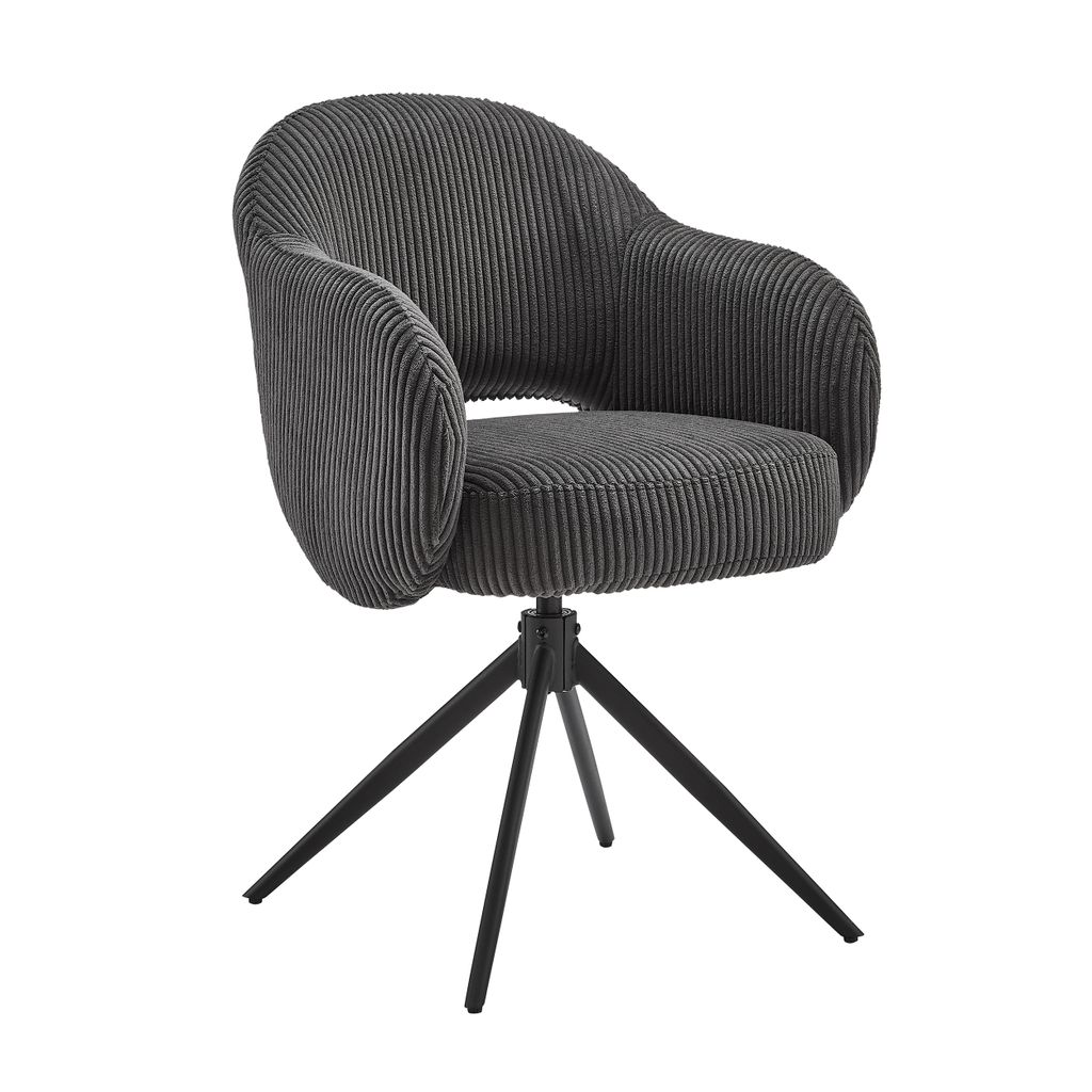 Möbilia Armlehnstuhl | mit 360° Drehfunktion | Cord-Optik | Gestell Metall | B 58 x T 60 x H 84 cm | dunkelgrau – schwarz | 15020020 | Serie STUHL