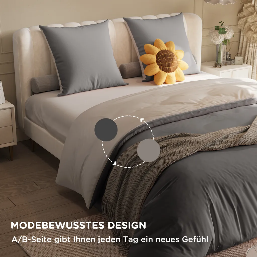 Bedsure Biancheria da letto 220x240 3 pezzi Set di biancheria da letto - Simile al cotone morbido 1 copripiumino 240 x 220 cm e 2 federe 80x80 cm,Grigio con cerniera lampo
