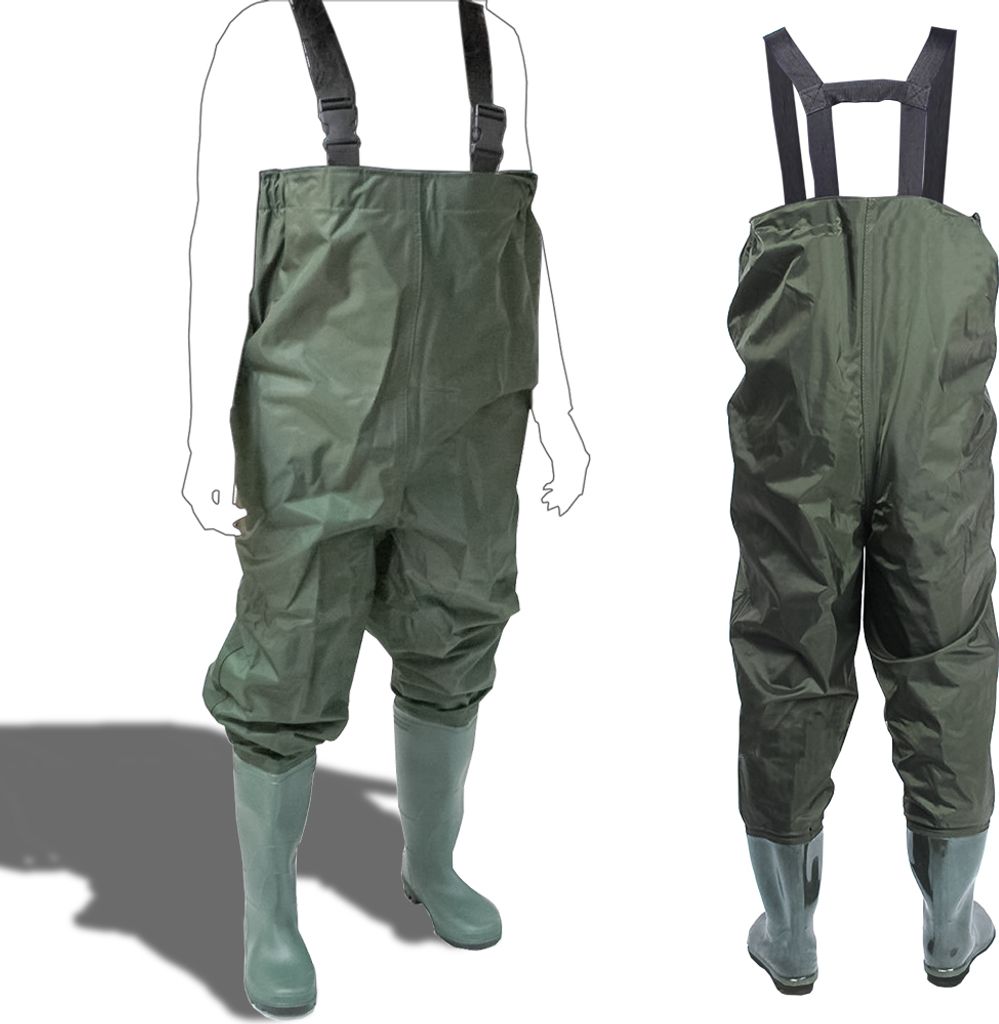 Wathose Pantaloni Impermeabili Da Pesca Con Stivali - Nylon 70D E Gomma - Con Cintura E Tasca