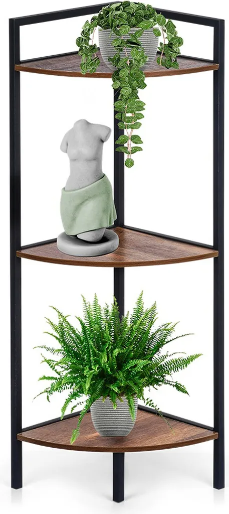 Étagère de coin en métal 3 niveaux noir mat - Rangement compact 76 cm